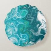 青と緑の波デジタル流体アート ラウンドクッション (裏面)