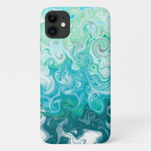 青と緑の波デジタル流体アート iPhone 11 ケース