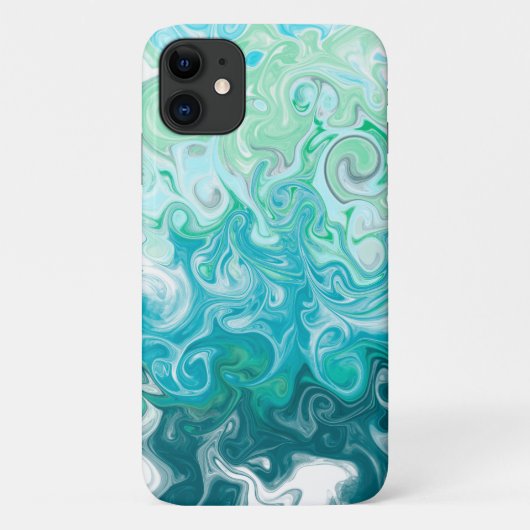 青と緑の波デジタル流体アート Case-Mate iPhoneケース (裏面)