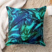 青と緑の波打つメタリックな外観 クッション (ブランケット)