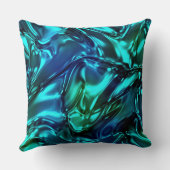 青と緑の波打つメタリックな外観 クッション (裏面)