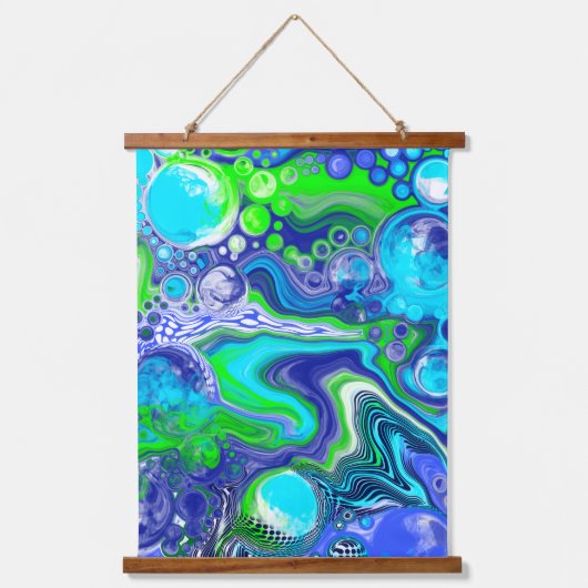 青と緑の流体アートぶら下がったのタペストリー 吊り下げ型タペストリー (正面)
