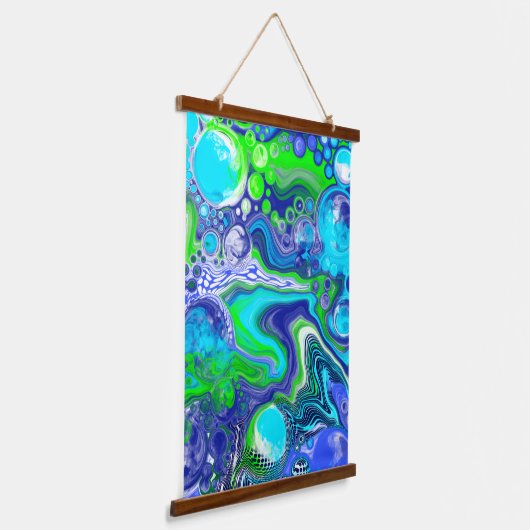 青と緑の流体アートぶら下がったのタペストリー 吊り下げ型タペストリー (傾斜あり)