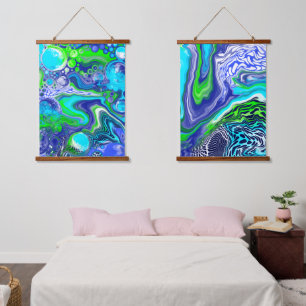 青と緑の流体アートぶら下がったのタペストリー 吊り下げ型タペストリー