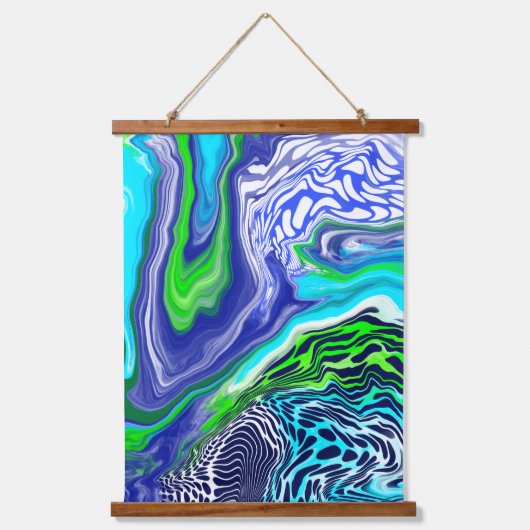 青と緑の流体アートぶら下がったのタペストリー 吊り下げ型タペストリー (正面2)