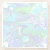 青と緑の流体アート絵画の効果 ガラスコースター (裏面)