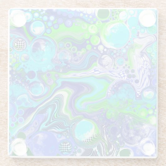 青と緑の流体アート絵画の効果 ガラスコースター (裏面)