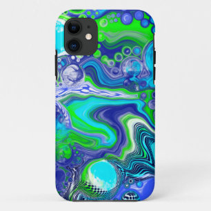 青と緑の流体アート絵画の効果 iPhone 11 ケース