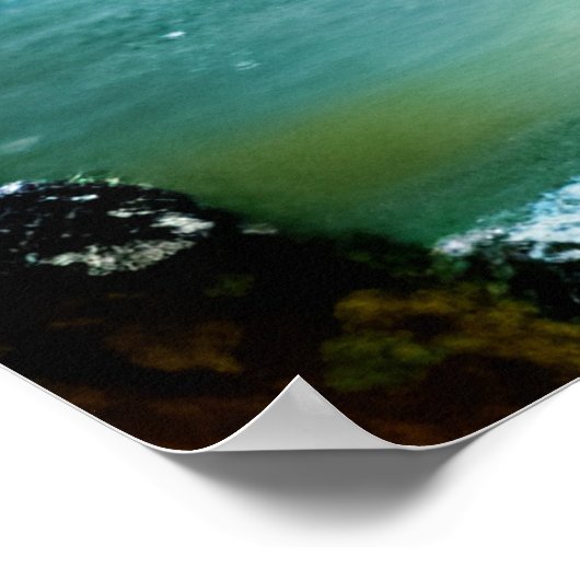 青と緑の淡い色の落ち着いた滝 ポスター (角)