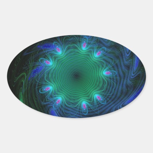 青と緑の渦巻き 楕円形シール (正面)
