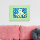 青と緑の渦巻く海の中の緑のオクト キャンバスプリント (インサイチュ (リビング))