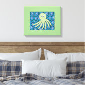 青と緑の渦巻く海の中の緑のオクト キャンバスプリント (インサイチュ (寝室))