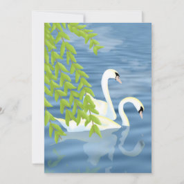 青と緑の湖のスワンのペアを描く 招待状