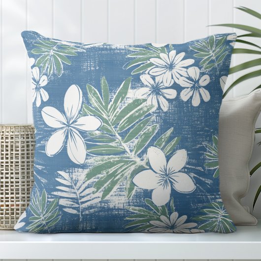 青と緑の熱帯花装飾用クッション クッション