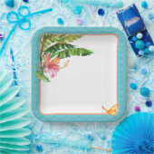 青と緑の熱帯離れフローラ紙プレート ペーパープレート (パーティー)