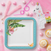 青と緑の熱帯離れフローラ紙プレート ペーパープレート (パーティー)