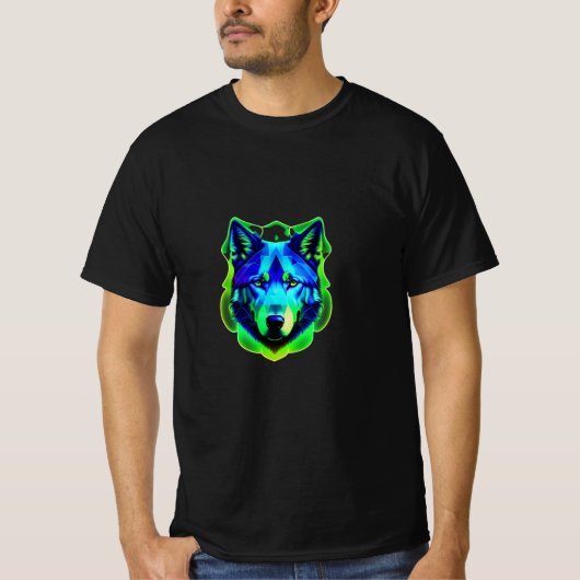 青と緑の狼顔Tシャツ Tシャツ (正面)