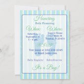 青と緑の男のストライプの子の赤ちゃんシャワー招待状 招待状 (裏面)