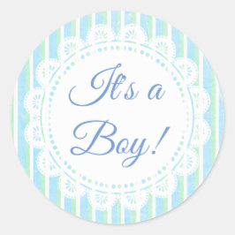 青と緑の男の子のステッカーストライプのだ ラウンドシール