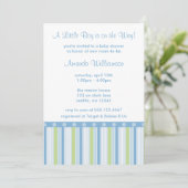 青と緑の男の赤ちゃんストライプシャワー招待状 招待状 (スタンド正面)