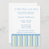 青と緑の男の赤ちゃんストライプシャワー招待状 招待状 (正面/裏面)