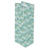 青と緑の登りハスの花の花柄 ワインギフトバッグ (正面アングル)