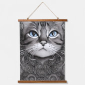 青と緑の目の猫と白黒の猫 吊り下げ型タペストリー (正面2)