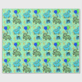 青と緑の紙吹雪恐竜誕生日 ラッピングペーパー (フラット)