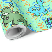 青と緑の紙吹雪恐竜誕生日 ラッピングペーパー (ロールコーナー)