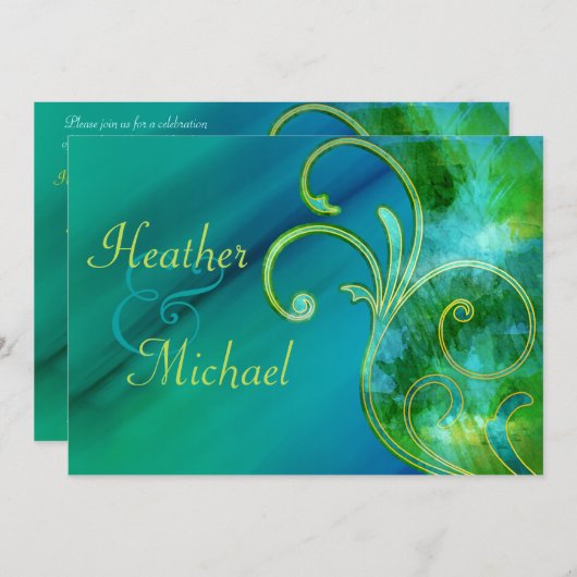 青と緑の結婚式招待状 招待状 (正面/裏面)