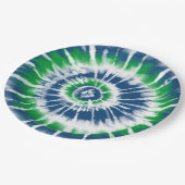 青と緑の絞り染めスパイラルパーティープレート ペーパープレート (アングル)