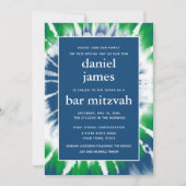 青と緑の絞り染めバー(ユダヤ教の)バル・ミツバーフォトコラージュ 招待状 (正面)