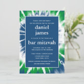 青と緑の絞り染めバー(ユダヤ教の)バル・ミツバーフォトコラージュ 招待状 (スタンド正面)
