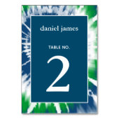 青と緑の絞り染めパーソナライズされたテーブル番号 テーブルナンバー (裏面)