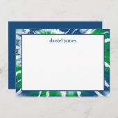 青と緑の絞り染めパーソナライズされたフラットノートカード 招待状 (正面/裏面)