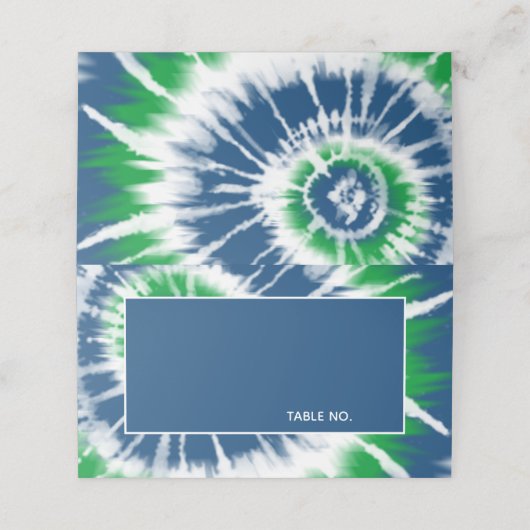 青と緑の絞り染め パーソナライズされた プレイスカード (外部開封)