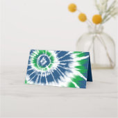 青と緑の絞り染め パーソナライズされた プレイスカード (裏面)