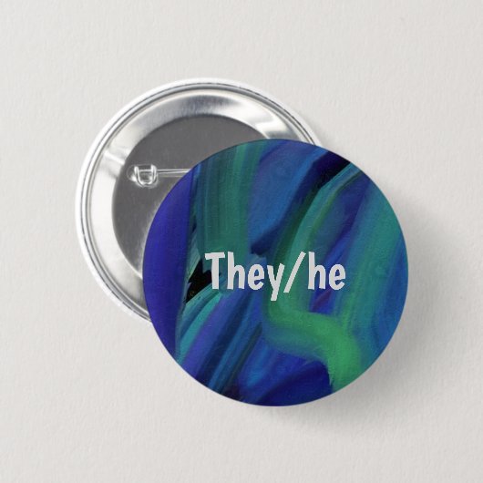 青と緑の線の彼/彼の代名詞のお尻 缶バッジ (正面&裏面)