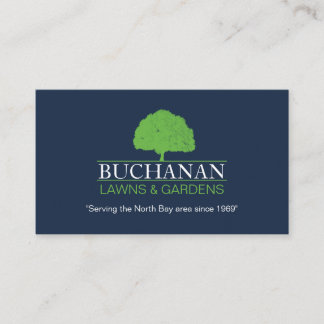 青と緑の芝生気にと庭いじり 名刺