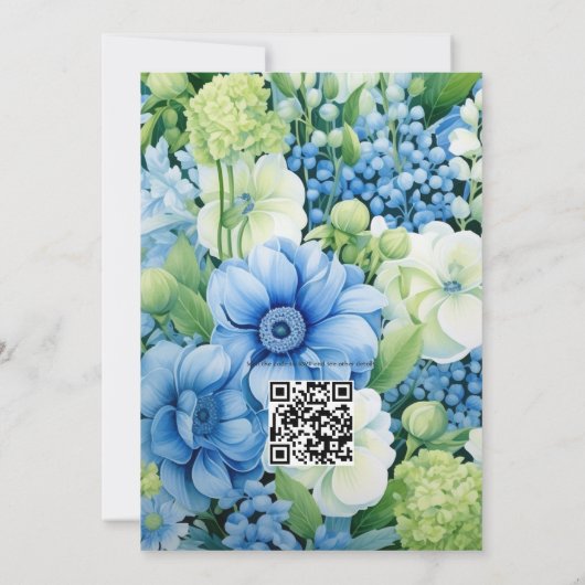 青と緑の花柄の夏のウェディング 招待状 (裏面)