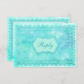 青と緑の花柄レース返信カード 出欠カード (正面/裏面)