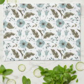 青と緑の花柄 キッチンタオル (折り畳み)