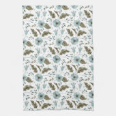 青と緑の花柄 キッチンタオル (縦)