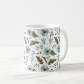 青と緑の花柄 コーヒーマグカップ (正面右)