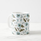 青と緑の花柄 コーヒーマグカップ (正面左)