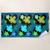 青と緑の花 ビーチタオル (正面)