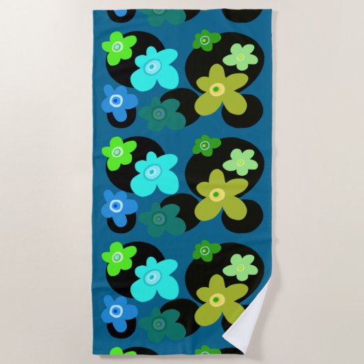青と緑の花 ビーチタオル (正面)
