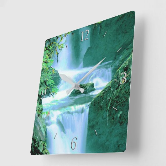 青と緑の落ち着いた滝 スクエア壁時計 (傾斜)