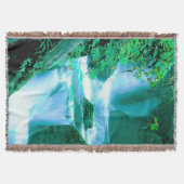 青と緑の落ち着いた滝 スローブランケット (正面)