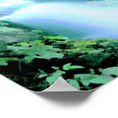 青と緑の落ち着いた滝 ポスター (角)